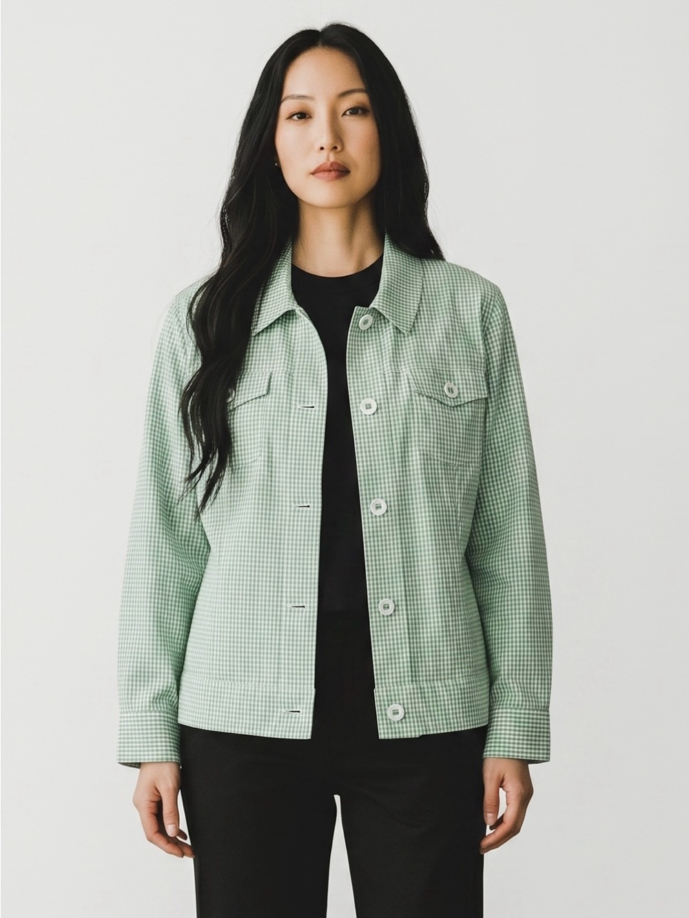 NWT New Alfred Dunner Kiwi Green Just Checking Cotton Jacket Size 12